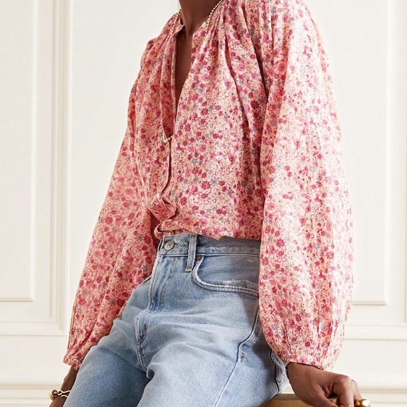 Doen Tops - Doen Pink Multi Floral Peasant Blouse